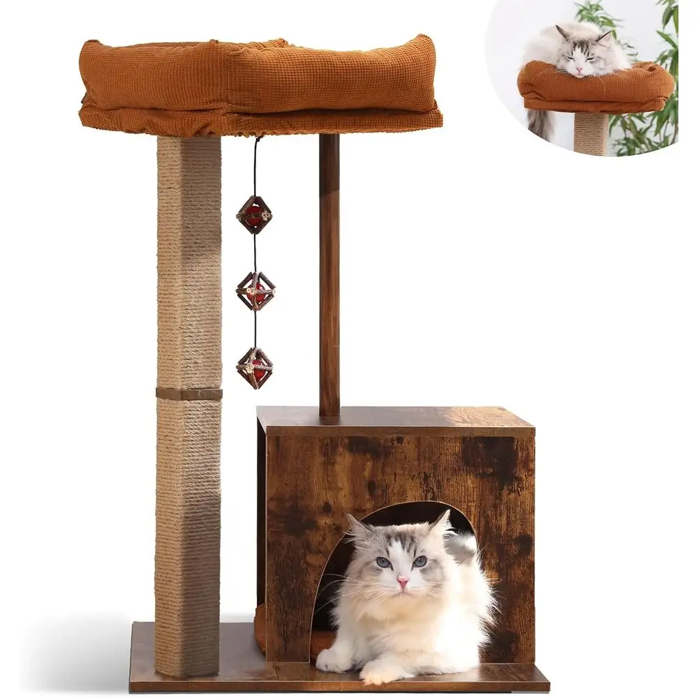 Elegant Square Post Cat Tree with Wooden Tower and Silvervine Balls, Retro Brown Indoor Scratcher for Cats
Elegant Square Post Cat Tree with Wooden Tower and Silvervine Balls, Retro Brown Indoor Scratcher for Cats