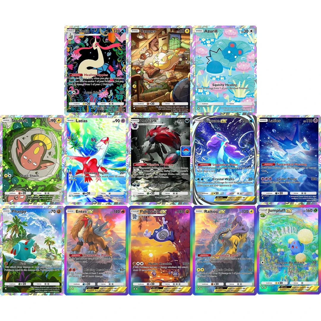 13 шт./компл. DIY P.M. TCG Pocket Secluded Springs Карта покемонов Самодельная коллекционная карта Milotic Stunfisk Yamper Latios PTCG
13 шт./компл. DIY P.M. TCG Pocket Secluded Springs Карта покемонов Самодельная коллекционная карта Milotic Stunfisk Yamper Latios PTCG