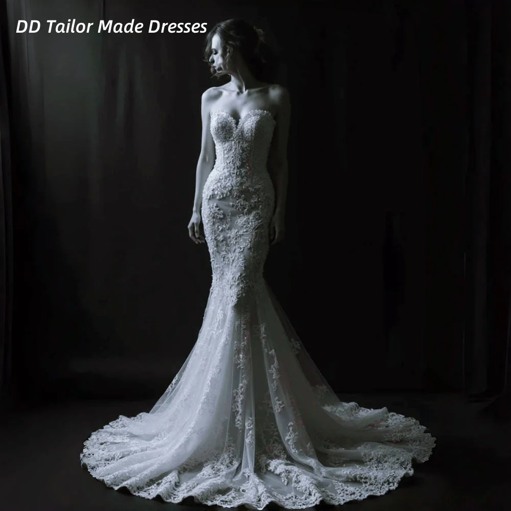 White Lace Mermaid Wedding Dress Sleeveless Strapless Boho Bridal Gown Back Lace-up Long Classic Vestidos De Novia Customized
White Lace Mermaid Wedding Dress Sleeveless Strapless Boho Bridal Gown Back Lace-up Long Classic Vestidos De Novia Customized
