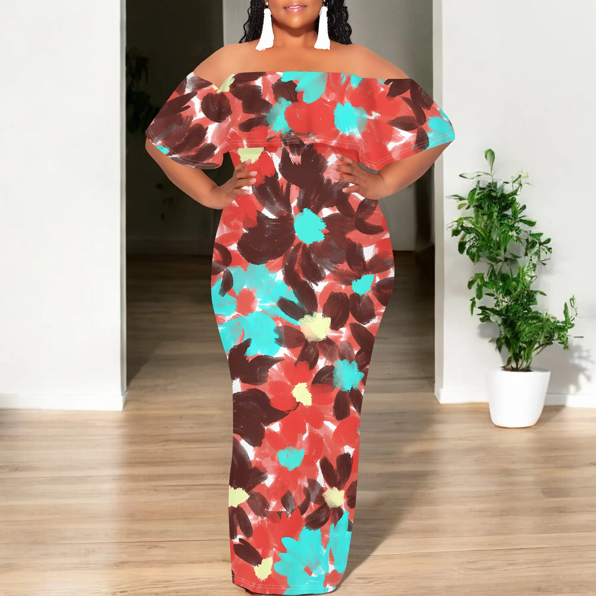 Women's Tight Hips-Wrapped Geometric Off-Shoulder Ruffle Short Sleeve Dress Vibrant Cultural Party Casual Maxi Dress
Women's Tight Hips-Wrapped Geometric Off-Shoulder Ruffle Short Sleeve Dress Vibrant Cultural Party Casual Maxi Dress