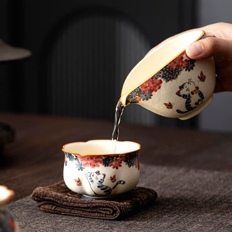 100ml Prosperous Cat Flower Mouth Teacup Handmade Tea Bowl Jug Tea-tasting Fragrance Cup Jianzhan Master Cups Craft
100ml Prosperous Cat Flower Mouth Teacup Handmade Tea Bowl Jug Tea-tasting Fragrance Cup Jianzhan Master Cups Craft