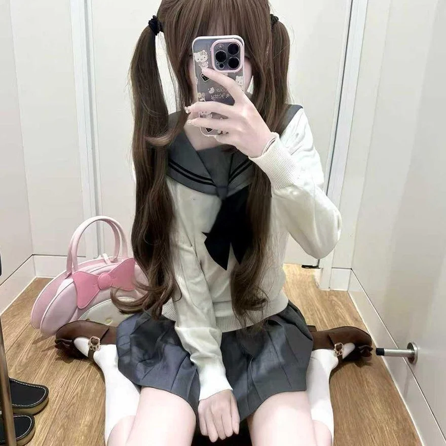 plus Size White Knitted Sweater Grey Sailor Suit Inner Wear School Uniform Short Skirt Set Women Casual Style Four Seasons
plus Size White Knitted Sweater Grey Sailor Suit Inner Wear School Uniform Short Skirt Set Women Casual Style Four Seasons