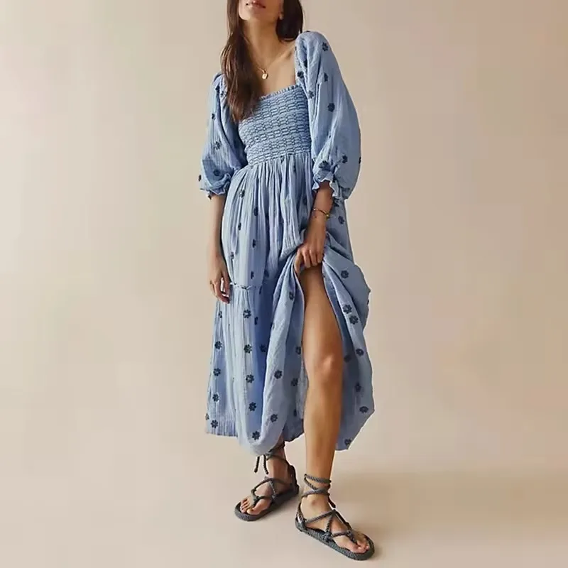 Женское богемное платье с цветочным принтом, квадратным вырезом, оборками, расклешенное, с длинными рукавами, с драпировкой, с завышенной талией, длинное, для пляжной вечеринки
Женское богемное платье с цветочным принтом, квадратным вырезом, оборками, расклешенное, с длинными рукавами, с драпировкой, с завышенной талией, длинное, для пляжной вечеринки