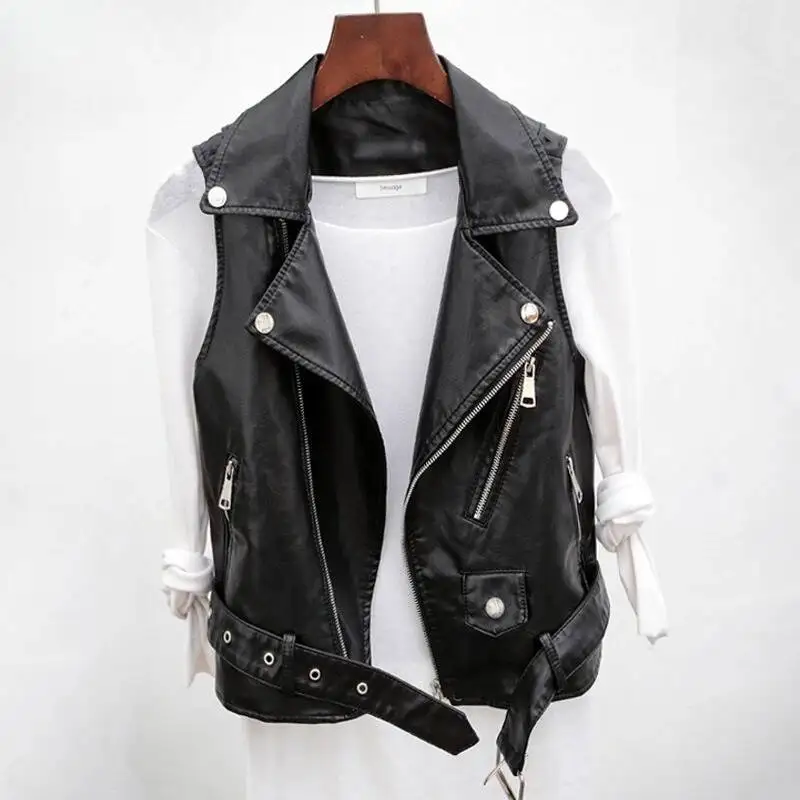 Autumn New Vest Women's Short Sleeveless PU Shoulder Cut Small Belt Leather Jacket
Autumn New Vest Women's Short Sleeveless PU Shoulder Cut Small Belt Leather Jacket