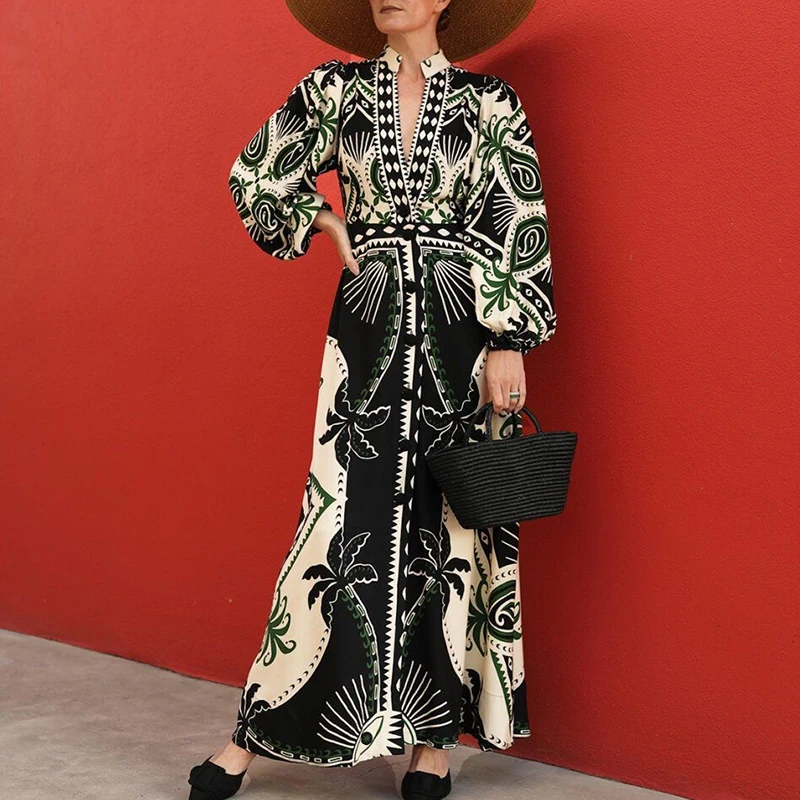 Fashion V-Neck Button Up Bohemian Dress Autumn Retro Floral Print Long Dress Elegant Women Long Sleeve Waisted A-line Dress
Fashion V-Neck Button Up Bohemian Dress Autumn Retro Floral Print Long Dress Elegant Women Long Sleeve Waisted A-line Dress