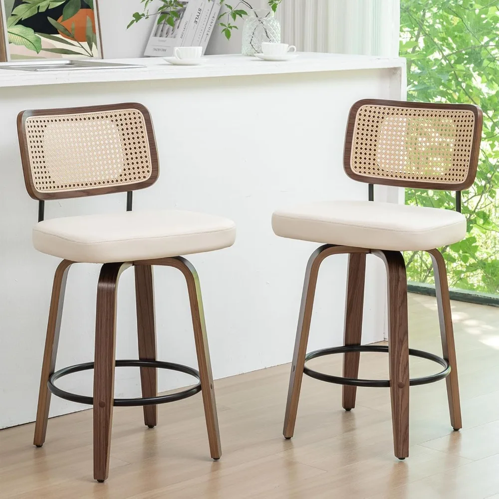 Set of 2 Rattan Bar tools - 26.4 inch Mid Century Swivel Bar Stools with Cane Backs, Upholstered Faux Leather, Walnut Craftsmans
Set of 2 Rattan Bar tools - 26.4 inch Mid Century Swivel Bar Stools with Cane Backs, Upholstered Faux Leather, Walnut Craftsmans