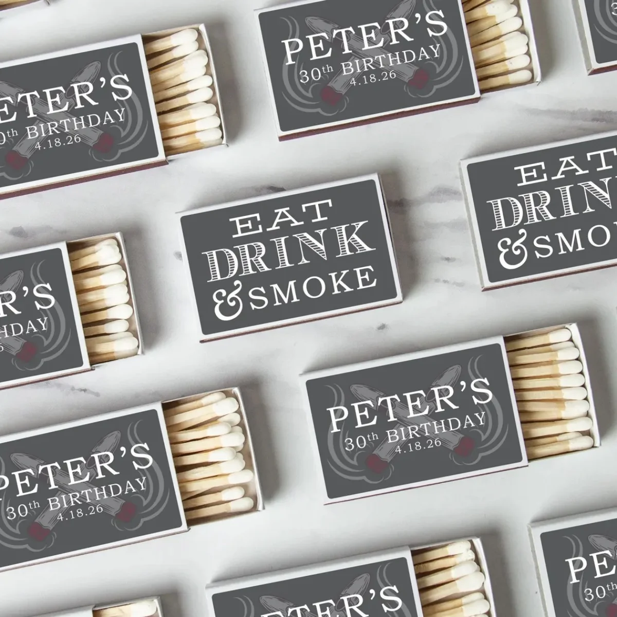 BULK SET OF 50 Personalized Cigar Bar Theme Matches - Matchbox Favors - Custom Wedding Favors Birthday Cigar Bar Theme Design Fa
BULK SET OF 50 Personalized Cigar Bar Theme Matches - Matchbox Favors - Custom Wedding Favors Birthday Cigar Bar Theme Design Fa