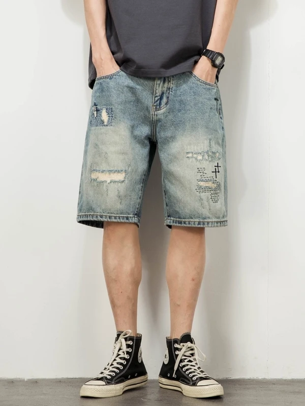 American High Street Style Men's Short Jeans Summer New Patchwork Design Trendy Brand Straight Casual Five-Quarter Pants
American High Street Style Men's Short Jeans Summer New Patchwork Design Trendy Brand Straight Casual Five-Quarter Pants