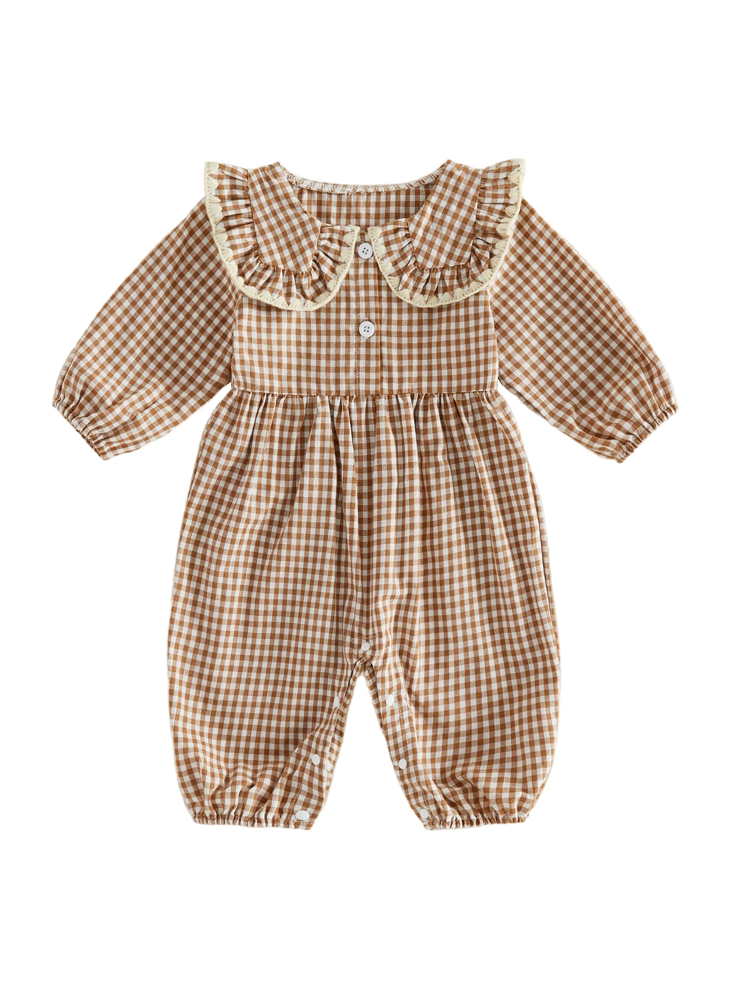 Adorable Baby Girl Plaid Romper with Sweet Doll Collar and Button Detailing Stylish Long Sleeve Infant Bodysuit Jumpsuit
Adorable Baby Girl Plaid Romper with Sweet Doll Collar and Button Detailing Stylish Long Sleeve Infant Bodysuit Jumpsuit