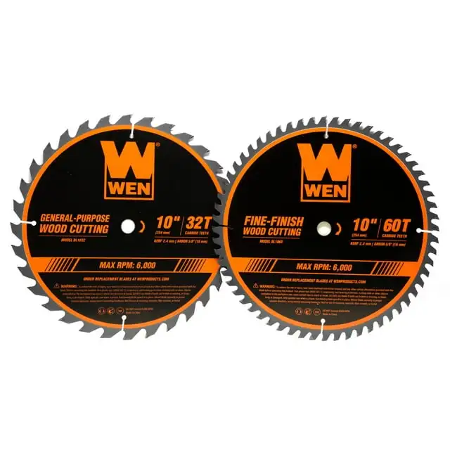 WEN 10-Inch 32-Tooth and 60-Tooth Carbide-Tipped Professional Woodworking Saw Blade Set, Two Pack, BL1032-2
WEN 10-Inch 32-Tooth and 60-Tooth Carbide-Tipped Professional Woodworking Saw Blade Set, Two Pack, BL1032-2