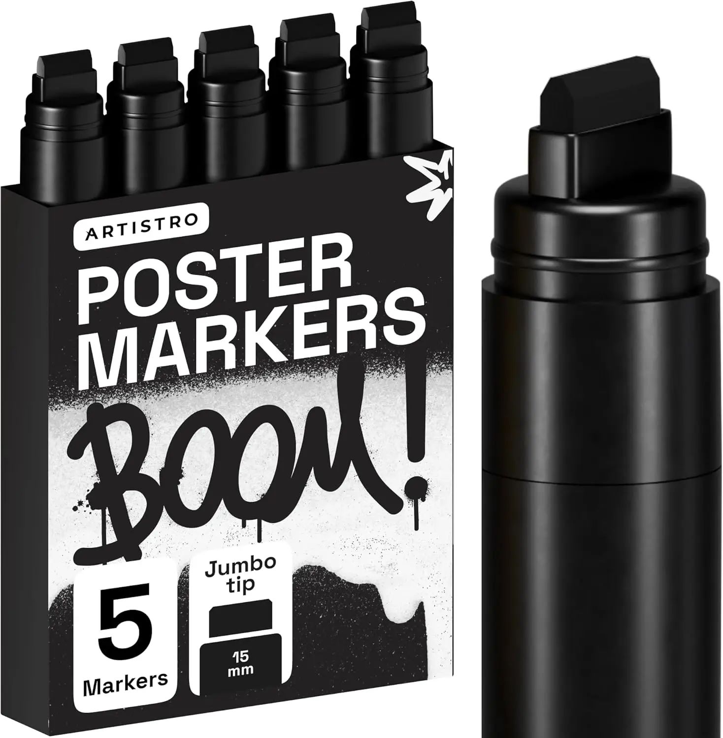 5 Black Acrylic Paint Markers for Rock, Glass, Wood, Metal - Jumbo Tip Water-Based Set
5 Black Acrylic Paint Markers for Rock, Glass, Wood, Metal - Jumbo Tip Water-Based Set