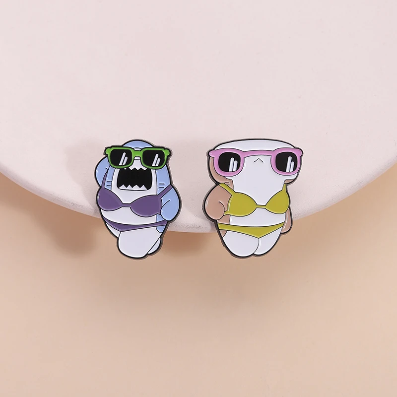 Cute Funny Bikini Shark Enamel Pin Funny Marine Animal Summer Beach Sunglasses Brooch Lapel Badge Jewelry Gift For Kid Friends
Cute Funny Bikini Shark Enamel Pin Funny Marine Animal Summer Beach Sunglasses Brooch Lapel Badge Jewelry Gift For Kid Friends