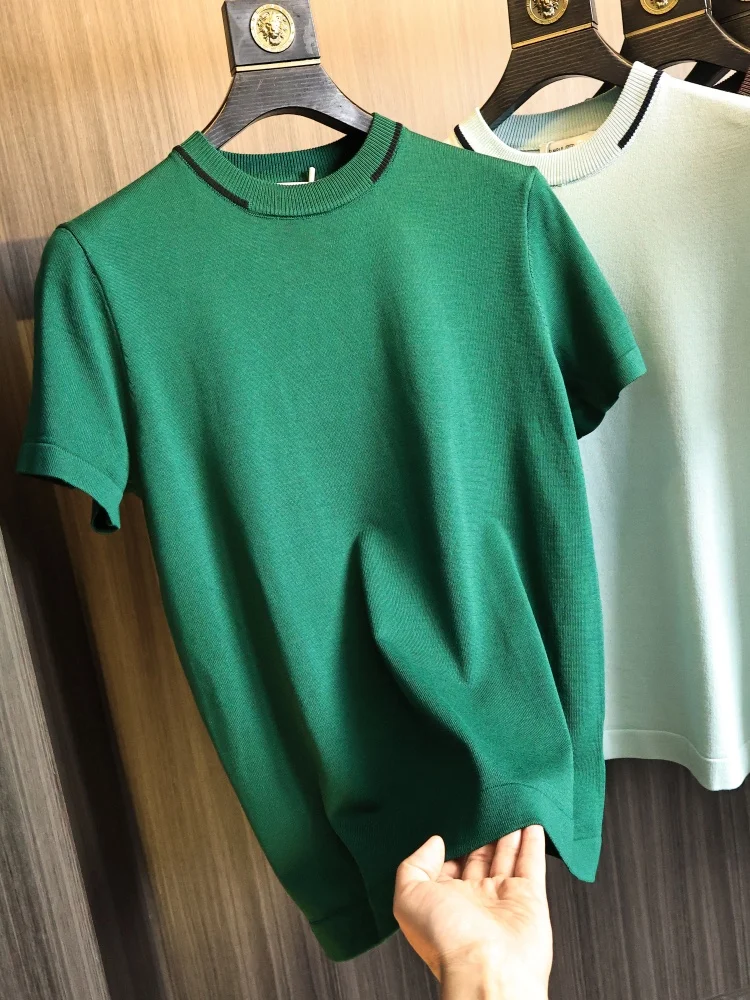 Smooth Silk like Summer Men's Color Breathable Comfortable Versatile Cool Feeling round Neck Short Sleeve Knitted Shirt
Smooth Silk like Summer Men's Color Breathable Comfortable Versatile Cool Feeling round Neck Short Sleeve Knitted Shirt