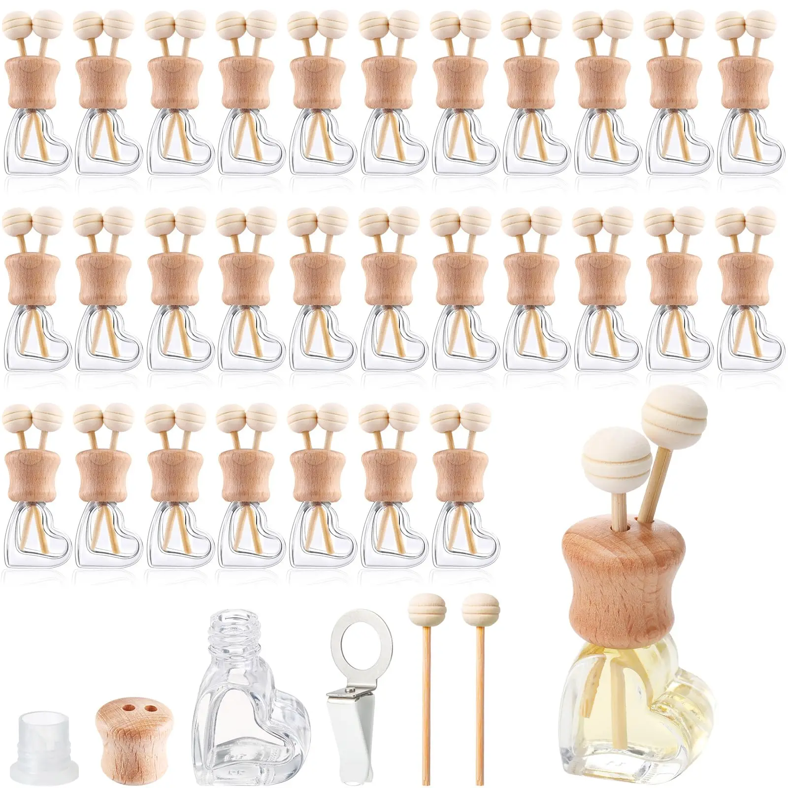 30pcs Heart-Shaped Glass Car Air Freshener Diffusers With Wooden Cap And Reeds For Essential Oils Perfume
30pcs Heart-Shaped Glass Car Air Freshener Diffusers With Wooden Cap And Reeds For Essential Oils Perfume