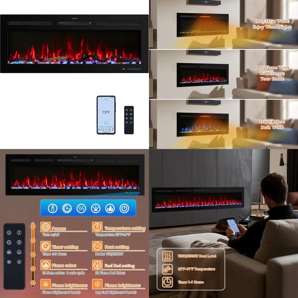 Smart WiFi-Enabled Electric Fireplace Insert with 13 Flame Options, Fuel Bed, Auto Cycle, and APP-Controlled Thermostat
Smart WiFi-Enabled Electric Fireplace Insert with 13 Flame Options, Fuel Bed, Auto Cycle, and APP-Controlled Thermostat
