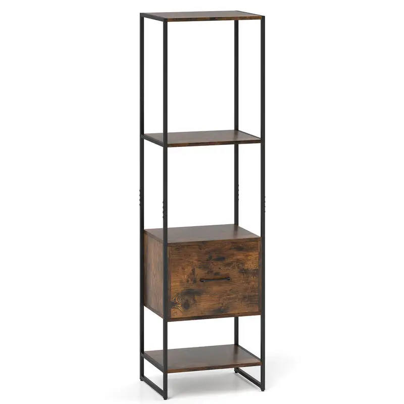 5-Tier Narrow Bookcase with 4 Open Shelves and Storage Drawer-Rustic Brown
5-Tier Narrow Bookcase with 4 Open Shelves and Storage Drawer-Rustic Brown