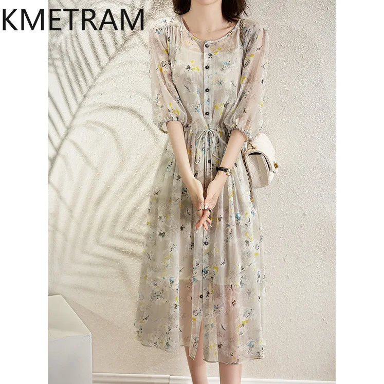 KMETRAM Natural Mulberry Silk Dresses Woman Floral Elegant Long Dress Woman Clothing High Quality Summer New in Dresses 2025
KMETRAM Natural Mulberry Silk Dresses Woman Floral Elegant Long Dress Woman Clothing High Quality Summer New in Dresses 2025