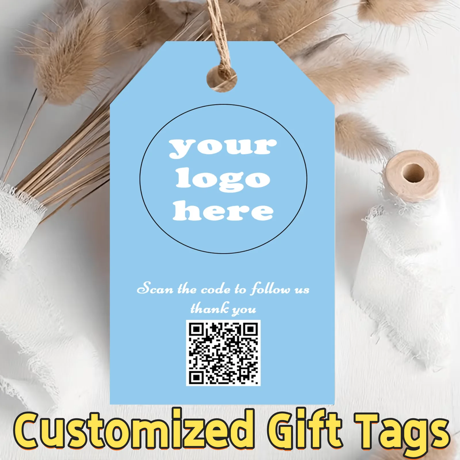 Custom QR Code & Logo Hang Tags, Light Blue Gift Tags with String, Personalized Scan-to-Follow Labels for Business Branding
Custom QR Code & Logo Hang Tags, Light Blue Gift Tags with String, Personalized Scan-to-Follow Labels for Business Branding