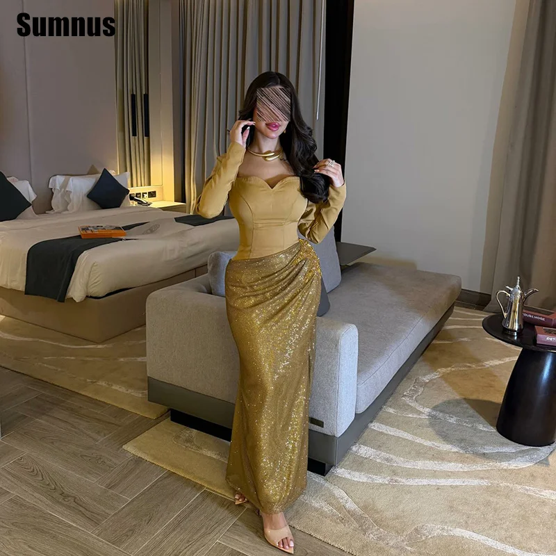 Sumnus Sparkly Mermaid Evening Dresses Gold Sweetheart Pleats Formal Occasion Dresses فساتين سهرات Customized
Sumnus Sparkly Mermaid Evening Dresses Gold Sweetheart Pleats Formal Occasion Dresses فساتين سهرات Customized