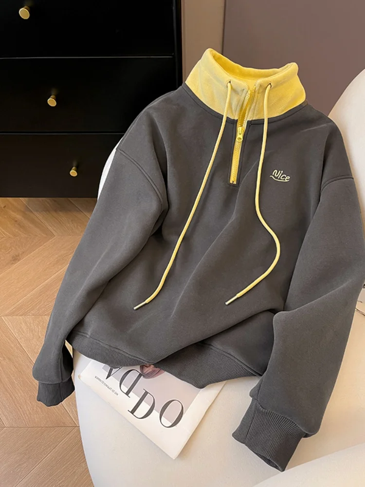 Embroidered Letter f Zipper Stand Collar Sweatirt Women's Autumn Winter Fce Lined Warm Loose Color Blo Long Sve Top
Embroidered Letter f Zipper Stand Collar Sweatirt Women's Autumn Winter Fce Lined Warm Loose Color Blo Long Sve Top