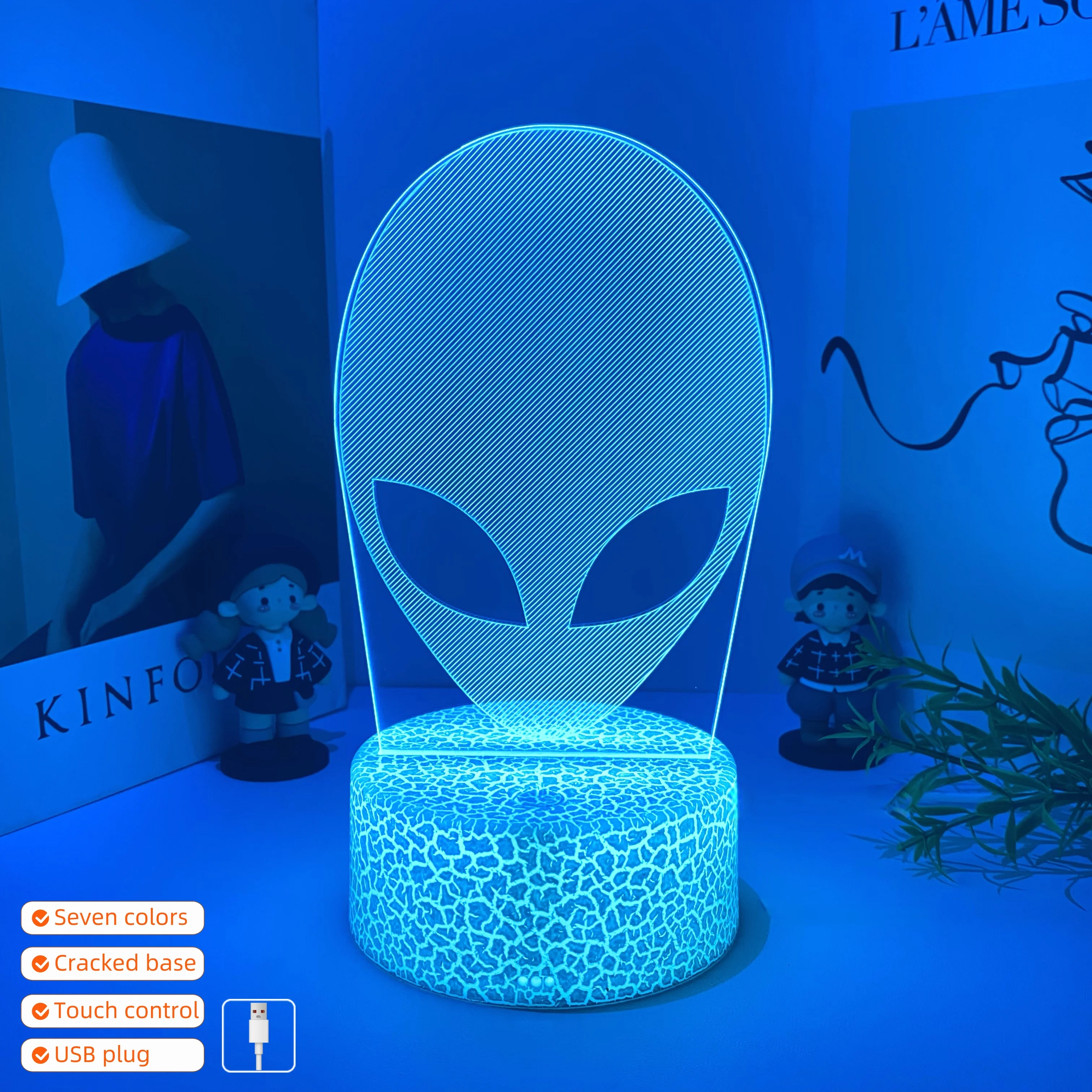 1pcs alien modeling 3D nightlight, USB plug, atmosphere decoration table light, holiday gift nightlight.
1pcs alien modeling 3D nightlight, USB plug, atmosphere decoration table light, holiday gift nightlight.