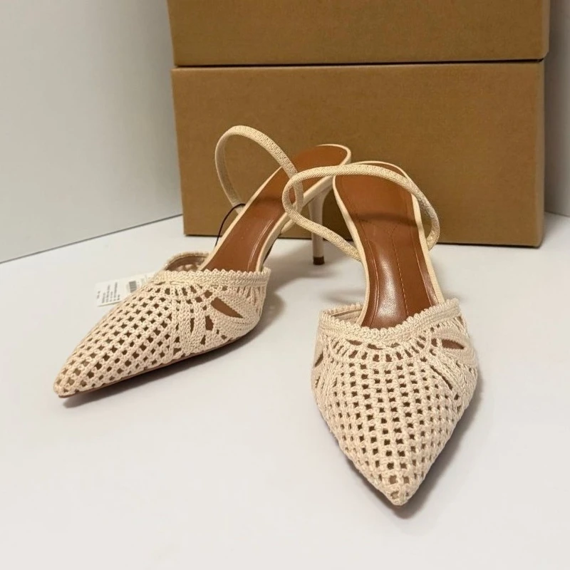 Women's Crochet Knit Pointed Toe Summer Sandals Woven Mesh Fashion Mule Heels Ankle Strap Stiletto High Heel Elegant Pumps
Women's Crochet Knit Pointed Toe Summer Sandals Woven Mesh Fashion Mule Heels Ankle Strap Stiletto High Heel Elegant Pumps