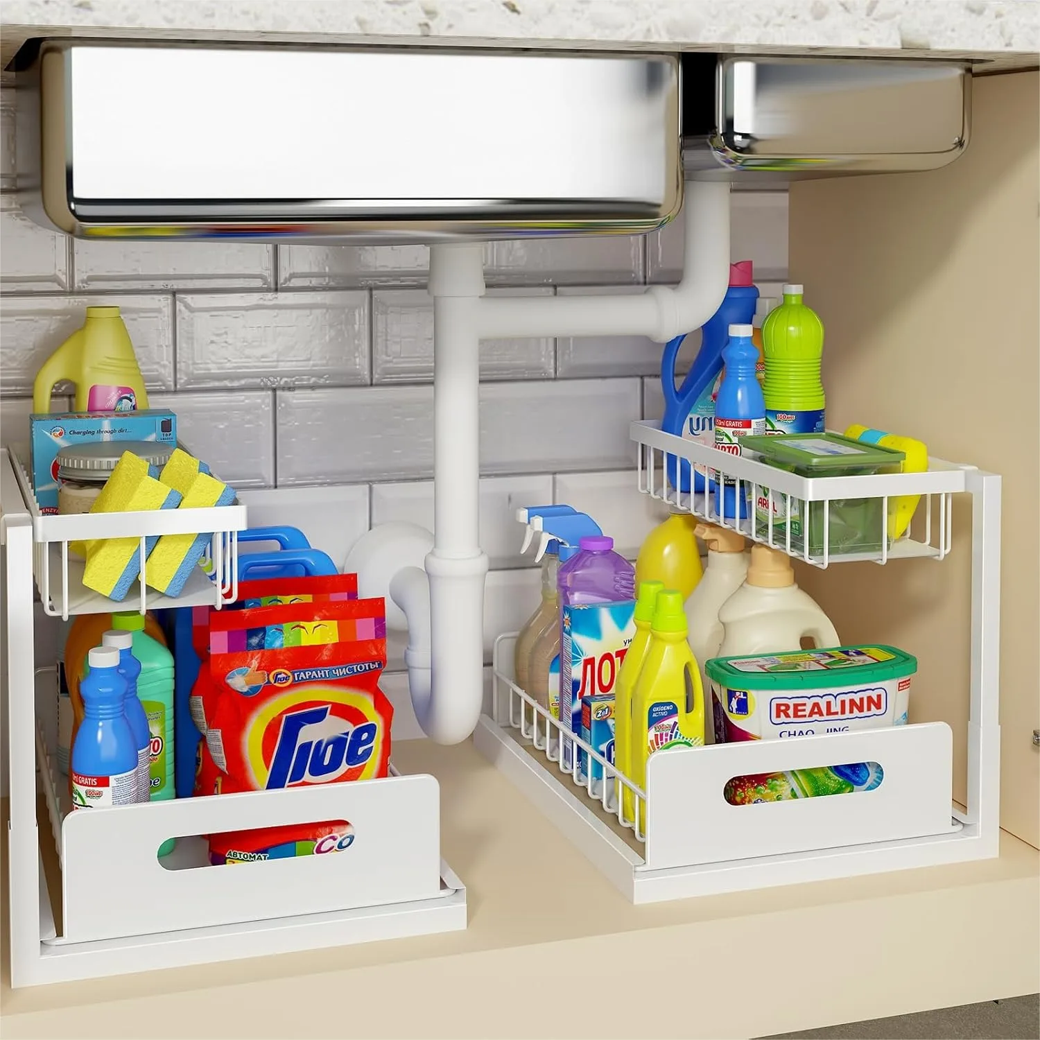 Under Sink Organizer, 2 Tier Pull Out Cabinet Shelf with L Shaped Design, Metal Slide Out Storage for Kitchen Bathroom Laundry,
Under Sink Organizer, 2 Tier Pull Out Cabinet Shelf with L Shaped Design, Metal Slide Out Storage for Kitchen Bathroom Laundry,