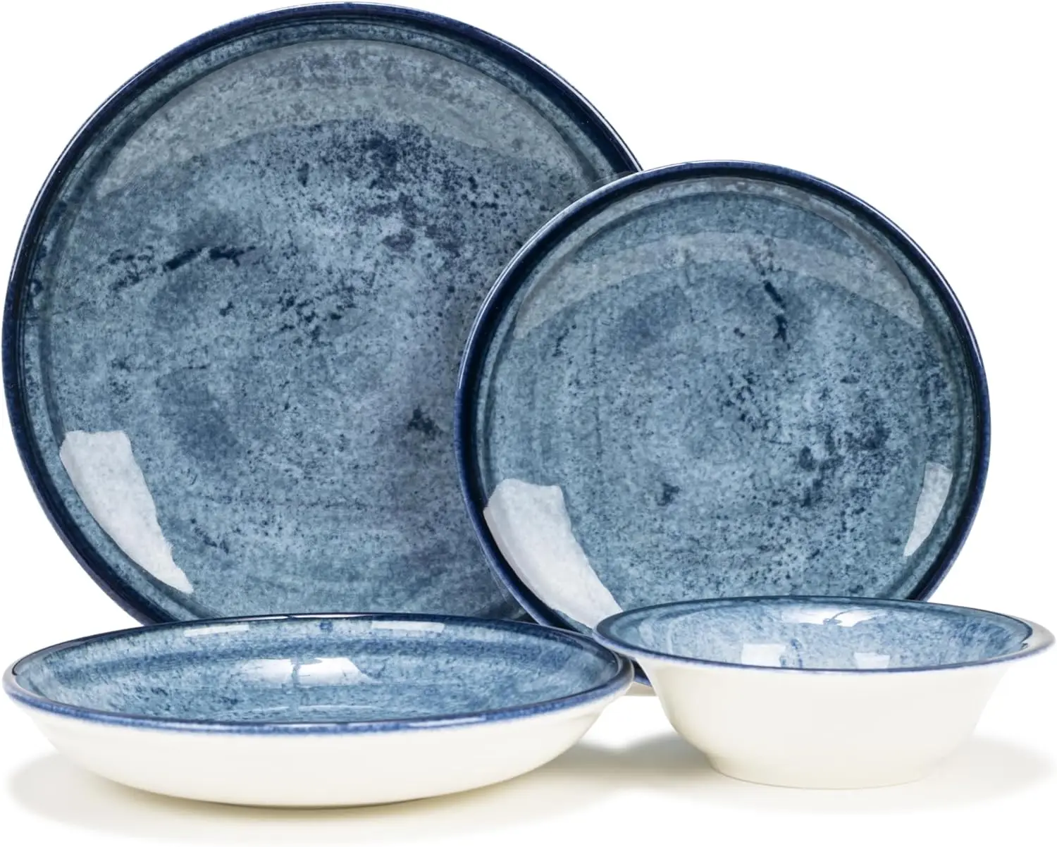 Набор столовой посуды из 16 предметов — фарфоровые тарелки и миски с синим камнем — элегантный набор каменной посуды без свинца для повседневного использования
Набор столовой посуды из 16 предметов — фарфоровые тарелки и миски с синим камнем — элегантный набор каменной посуды без свинца для повседневного использования