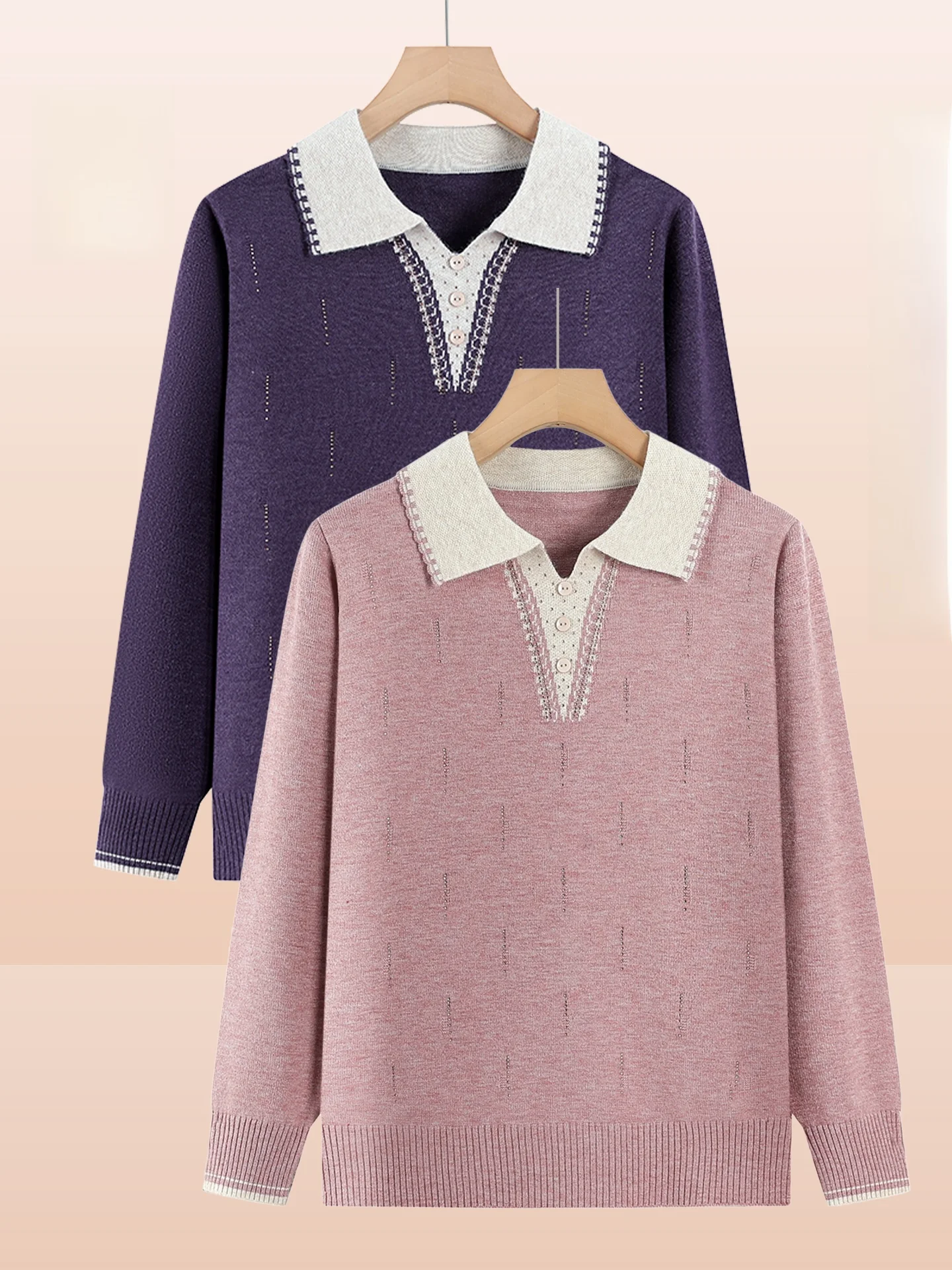 Mommy Sle Long Sve Collared Base irt Midlife Women's Spring Autumn Thin Top Loose Fit Casual Knitwear Single Button
Mommy Sle Long Sve Collared Base irt Midlife Women's Spring Autumn Thin Top Loose Fit Casual Knitwear Single Button