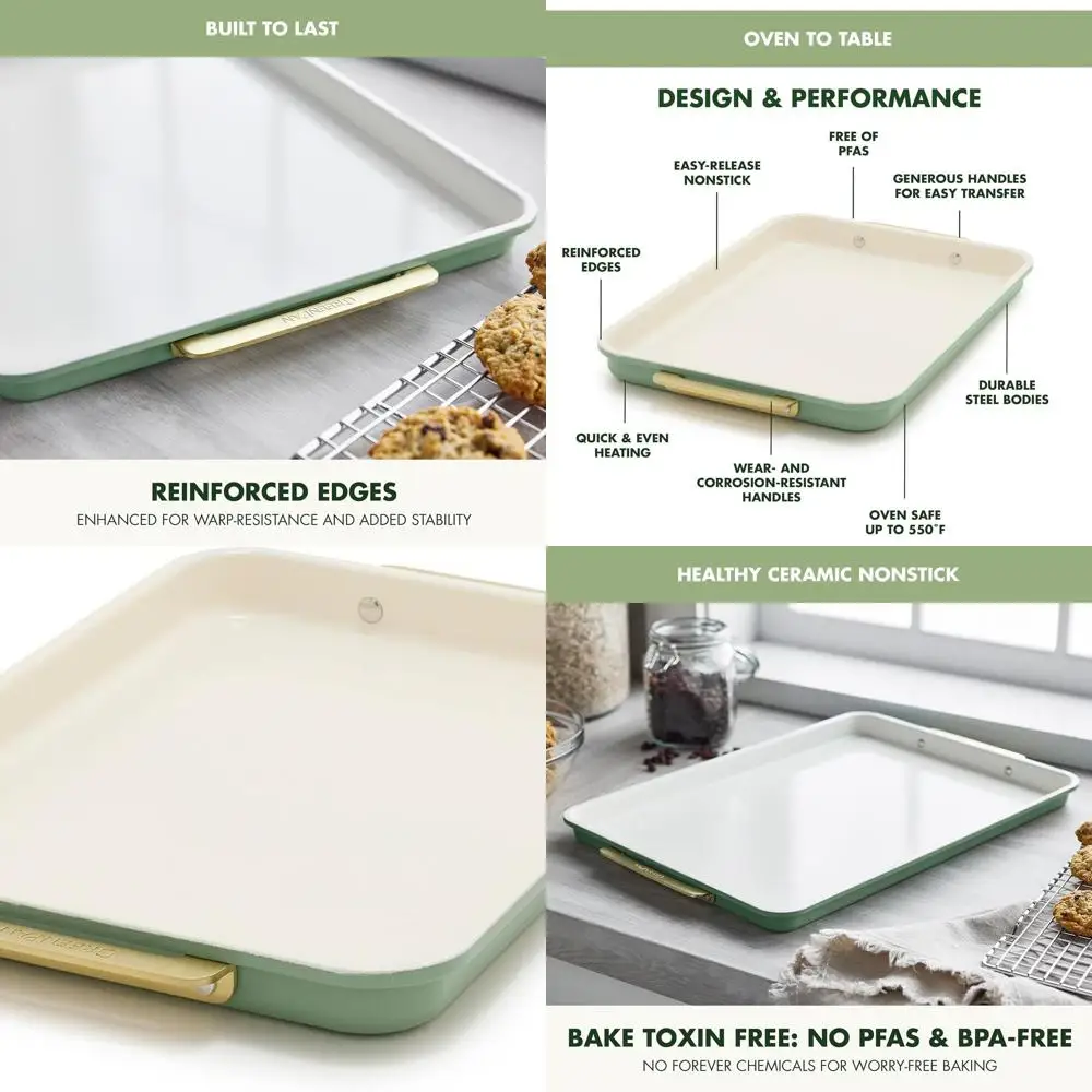 Sage Green 13x9 Nonstick Quarter Sheet Pan with Gold Handles, BPA-Free, Durable Steel, Oven to Freezer Safe
Sage Green 13x9 Nonstick Quarter Sheet Pan with Gold Handles, BPA-Free, Durable Steel, Oven to Freezer Safe