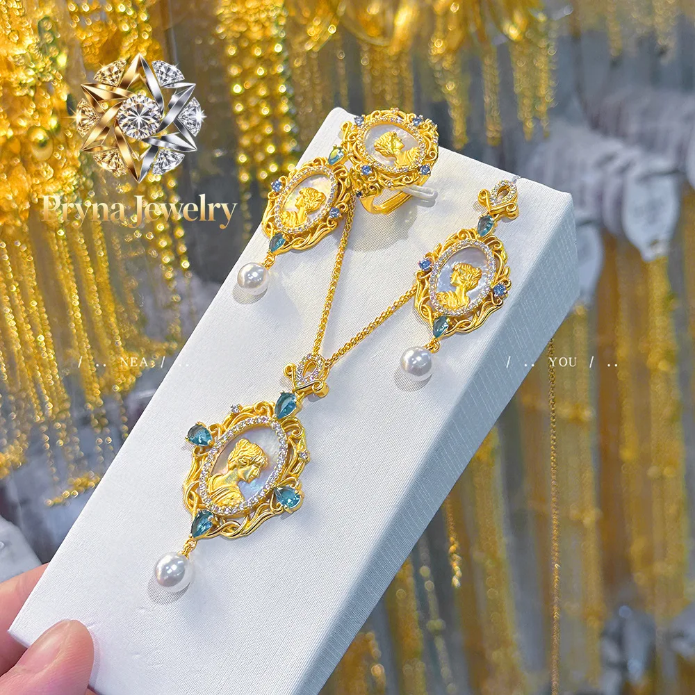 Pryna Jewelry French retro Rococo style queen jewelry 9999 24K real gold medieval palace style mother-shell queen pearl neckla
Pryna Jewelry French retro Rococo style queen jewelry 9999 24K real gold medieval palace style mother-shell queen pearl neckla