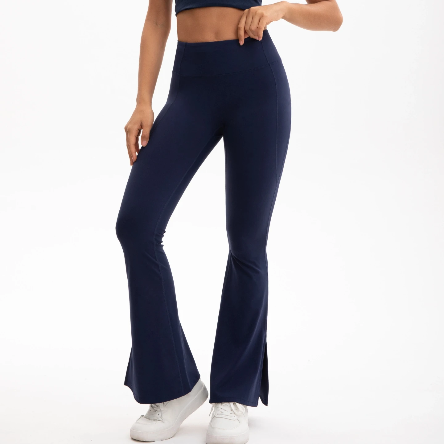 Designer Women's Flared Yoga Pants High-Waist Tummy Control Ankle-Slit Detail Navy Blue Athletic to Street Chic Wear
Designer Women's Flared Yoga Pants High-Waist Tummy Control Ankle-Slit Detail Navy Blue Athletic to Street Chic Wear