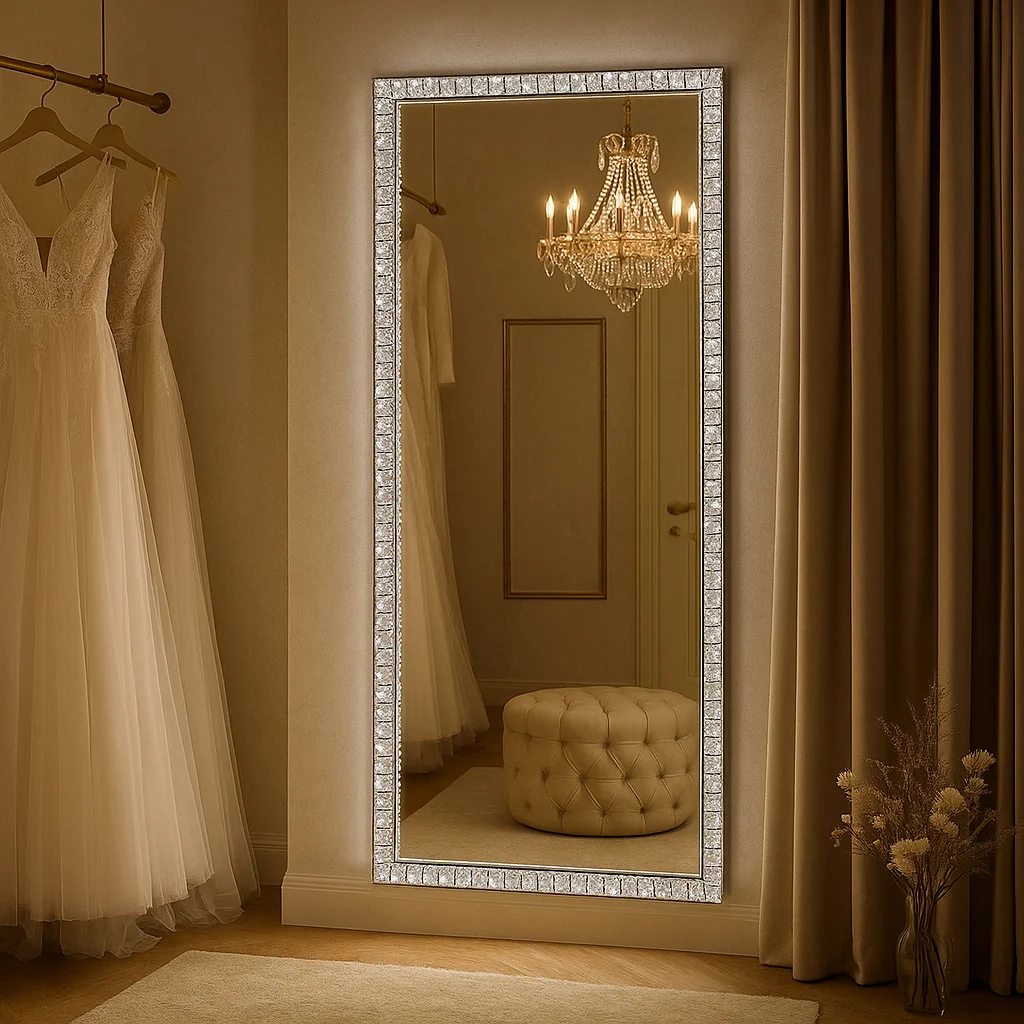 Modern Design Large Full-Length LED Crystal Mirror with Touch Sensor Switch Smart Bathroom Makeup Mirror with LED Lighting
Modern Design Large Full-Length LED Crystal Mirror with Touch Sensor Switch Smart Bathroom Makeup Mirror with LED Lighting