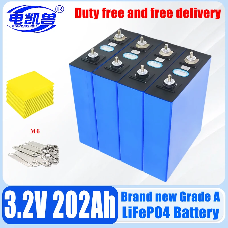 3.2V 202Ah Grade A 6000+cycle new Lifepo4 battery DIY 12V 24V 48V RV solar energy storage golf cart battery pack EU/US duty-free
3.2V 202Ah Grade A 6000+cycle new Lifepo4 battery DIY 12V 24V 48V RV solar energy storage golf cart battery pack EU/US duty-free