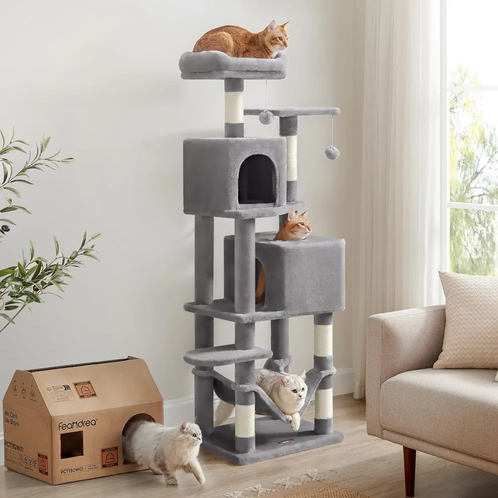 Feandrea Cat Tree, 61-Inch Cat Tower for Indoor Cats, Plush Multi-Level Cat Condo with 5 Scratching Posts, 2 Perches, 2 Caves, H
Feandrea Cat Tree, 61-Inch Cat Tower for Indoor Cats, Plush Multi-Level Cat Condo with 5 Scratching Posts, 2 Perches, 2 Caves, H