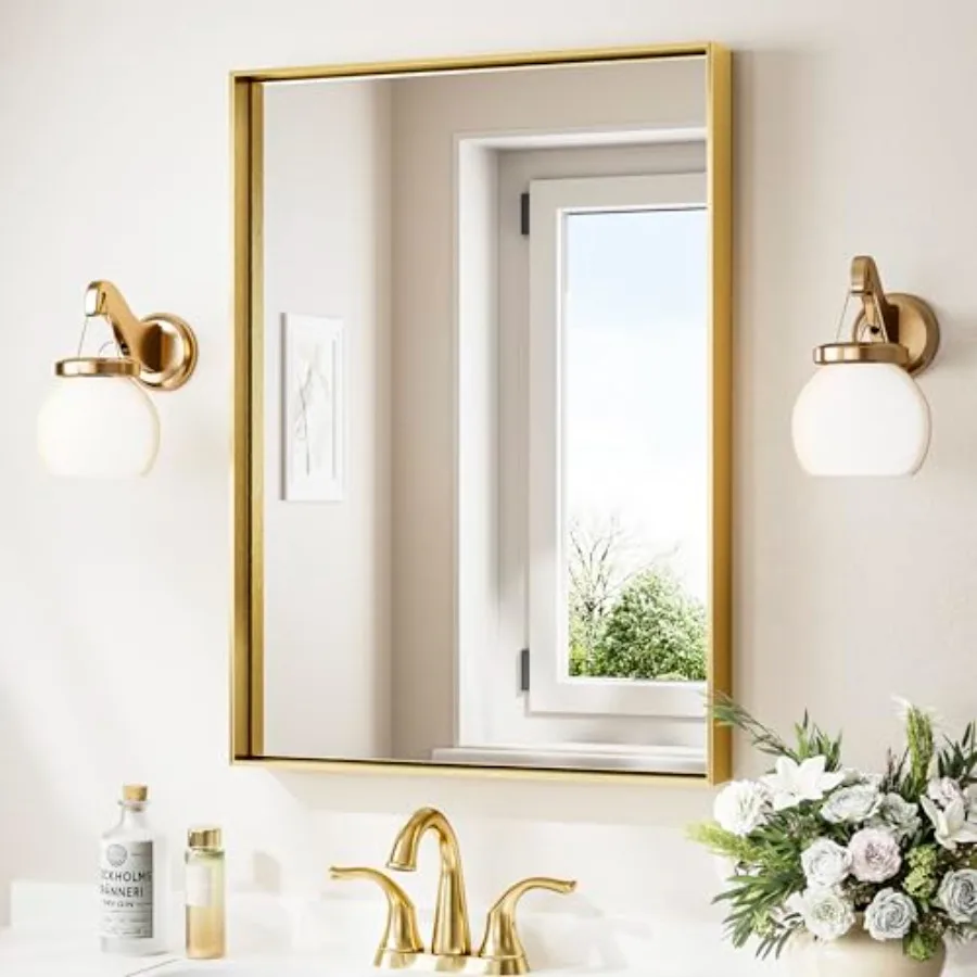 Bathroom Mirror 22 x 30 Inch Rectangle Vanity Mirror for Wall Aluminum Alloy Metal Framed Modern Farmhouse Square Corner Brass
Bathroom Mirror 22 x 30 Inch Rectangle Vanity Mirror for Wall Aluminum Alloy Metal Framed Modern Farmhouse Square Corner Brass