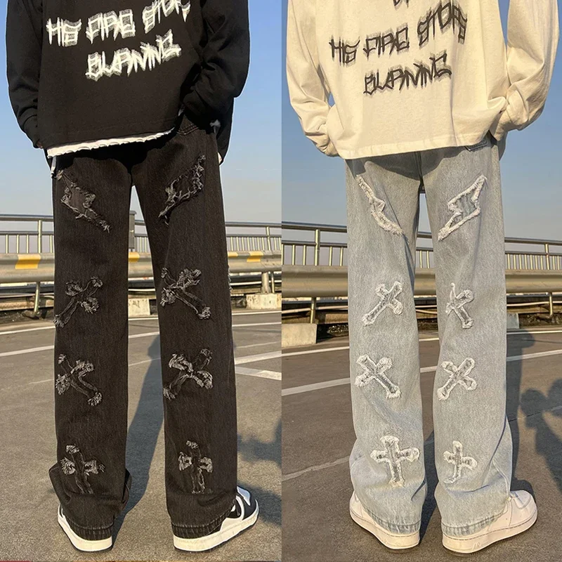 New Men's Jeans Neutral Wide Leg Denim Trousers Loose Straight Luxury Jeans Youth Street Casual Cross Embroidery Hip Hop Pants
New Men's Jeans Neutral Wide Leg Denim Trousers Loose Straight Luxury Jeans Youth Street Casual Cross Embroidery Hip Hop Pants