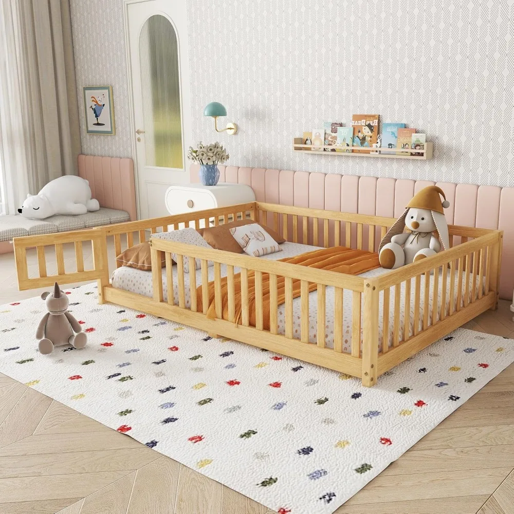 Full Size Floor Bed with Slats, Wood Montessori Floor Bed with Fence and Door(Full Natural) 
Full Size Floor Bed with Slats, Wood Montessori Floor Bed with Fence and Door(Full Natural)