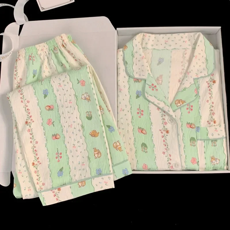 Fall Plus Size Pajamas Long Sleeve Pants Cartoon Print Cardigan Student Homewear 2 Piece Evening Wear Ladies Striped Sleepwear
Fall Plus Size Pajamas Long Sleeve Pants Cartoon Print Cardigan Student Homewear 2 Piece Evening Wear Ladies Striped Sleepwear