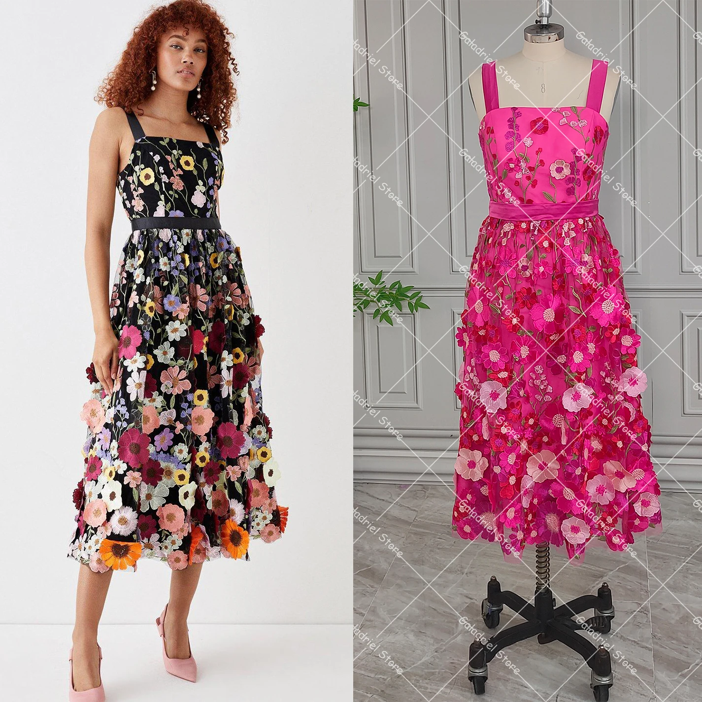 Multi 3D Floral Midi Prom Gowns A Line Black Blossom Wildflower Wide Straps Cami Tea Length Bloom Boho Vacation Evening Dress
Multi 3D Floral Midi Prom Gowns A Line Black Blossom Wildflower Wide Straps Cami Tea Length Bloom Boho Vacation Evening Dress