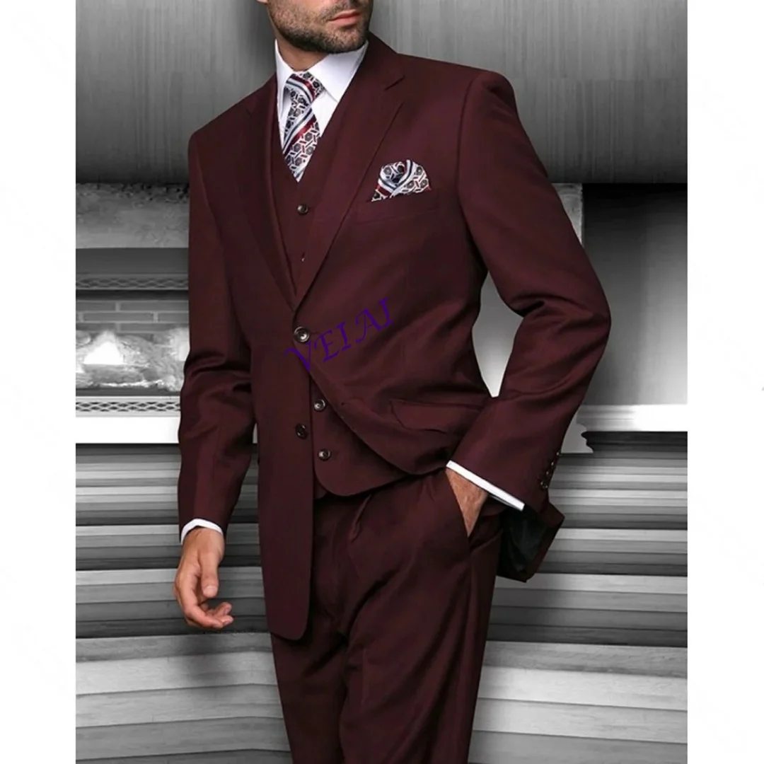 Burgundy Men's Customized Suit Single-Breasted Peak Lapel 3-Piece Set - Jacket Pants Vest Formal Wedding Party Male Outfit
Burgundy Men's Customized Suit Single-Breasted Peak Lapel 3-Piece Set - Jacket Pants Vest Formal Wedding Party Male Outfit