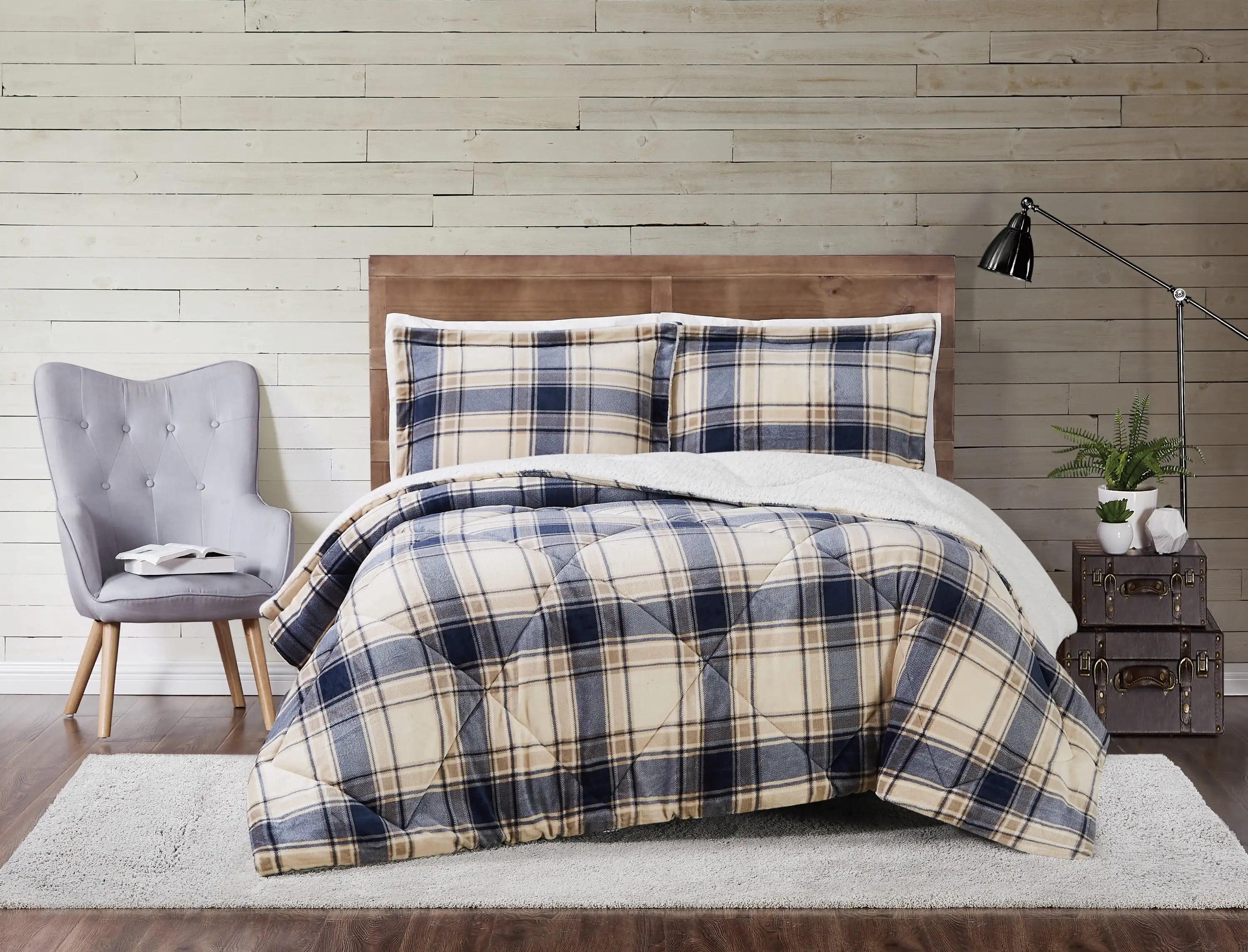 Cuddle Warmth Plaid Comforter Set Blue and Cream Plaid Polyester 3-Piece Full/Queen Comforter Set, Plaid Themed, Adult and Te
Cuddle Warmth Plaid Comforter Set Blue and Cream Plaid Polyester 3-Piece Full/Queen Comforter Set, Plaid Themed, Adult and Te