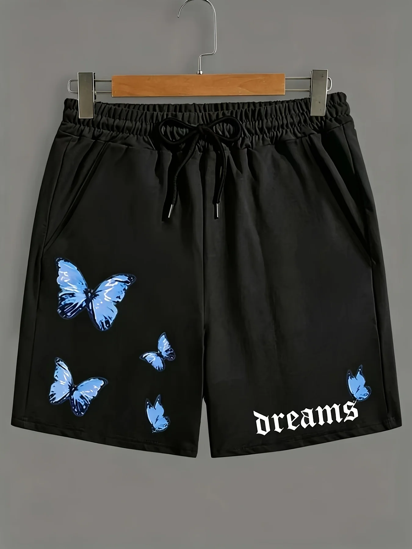 Men's Printed Blue Shorts with Butterfly and Letter Designs, Featuring A Waistband and Pockets Perfect for Summer Street Fashion
Men's Printed Blue Shorts with Butterfly and Letter Designs, Featuring A Waistband and Pockets Perfect for Summer Street Fashion