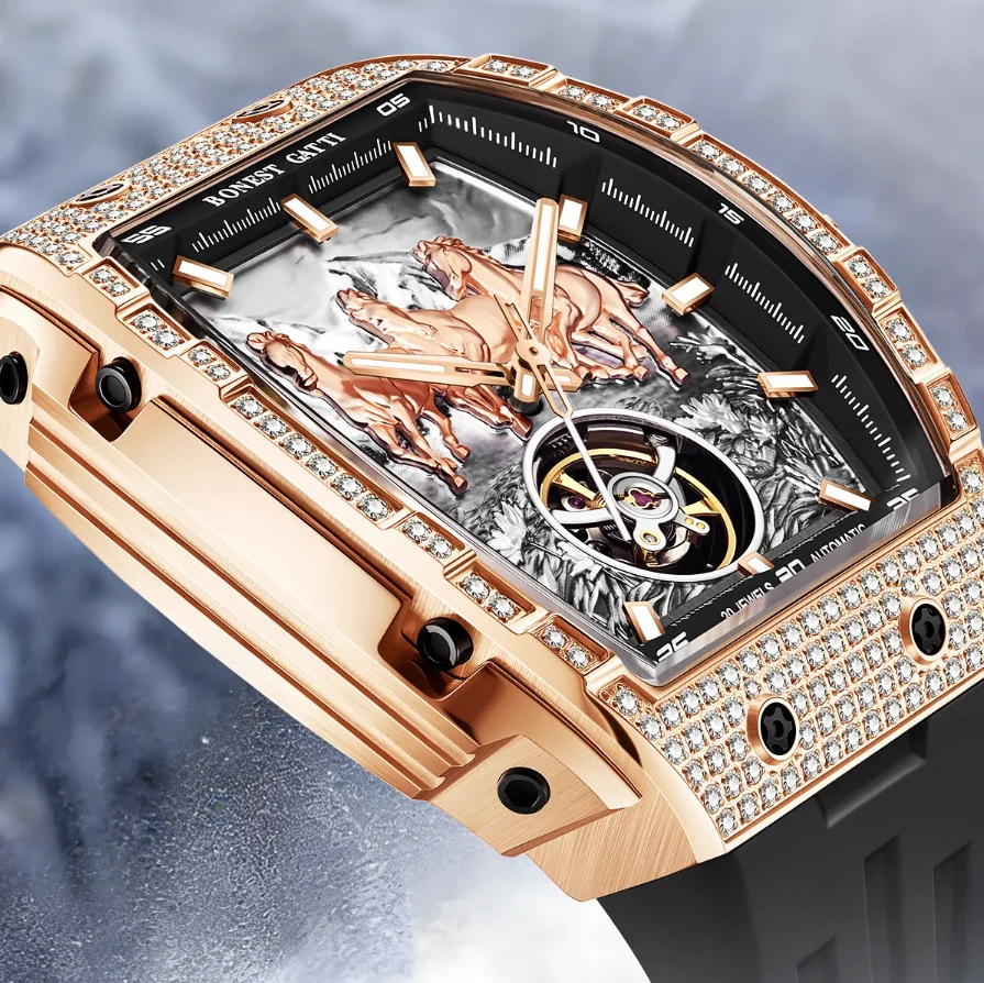BONEST GATTI Men Automatic Watch 47mm Tonneau Mechanical Wristwatch Waterproof Sapphire Luminous Horse Dial Fluororubber Strap
BONEST GATTI Men Automatic Watch 47mm Tonneau Mechanical Wristwatch Waterproof Sapphire Luminous Horse Dial Fluororubber Strap