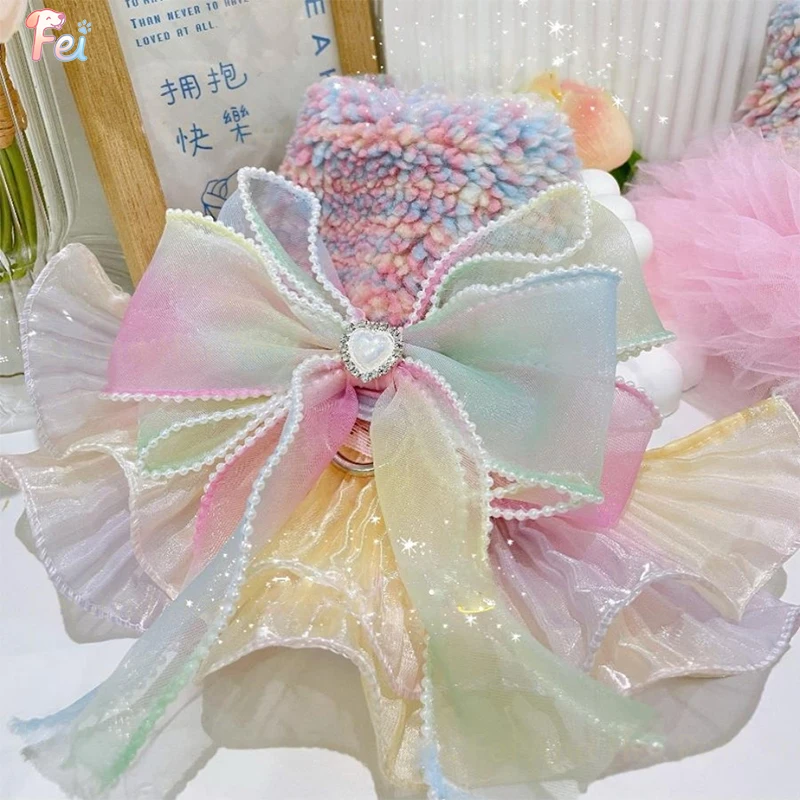 Chic Plush Rainbow Dog Dress,Fluffy Tulle Skirt with Big Bow & Traction Buckle,Pet Cat Dog Supplies Choice for Small Dog Party
Chic Plush Rainbow Dog Dress,Fluffy Tulle Skirt with Big Bow & Traction Buckle,Pet Cat Dog Supplies Choice for Small Dog Party