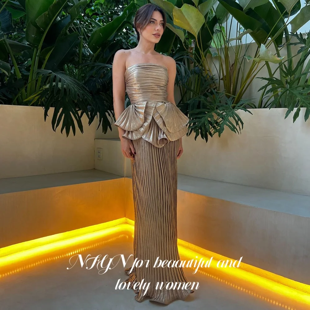 NFYN Gold Elegant Prom Gown Design Ruffled Waistline Features Prom Dress Shiny Metallic Finish Sleeveless Formal Gown Customized
NFYN Gold Elegant Prom Gown Design Ruffled Waistline Features Prom Dress Shiny Metallic Finish Sleeveless Formal Gown Customized