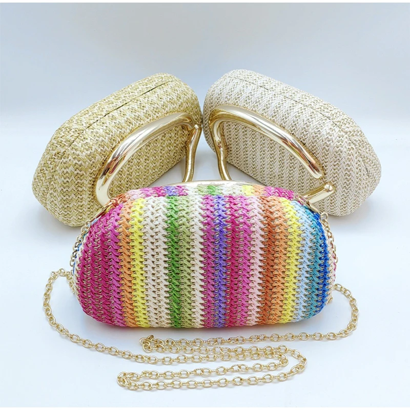 Women Colorful Woven Metal Closure Box Clutch Wristlet Bag Vintage Frosted Gold Handle Chain Box Bag Shoulder Bag Banquet Bag
Women Colorful Woven Metal Closure Box Clutch Wristlet Bag Vintage Frosted Gold Handle Chain Box Bag Shoulder Bag Banquet Bag