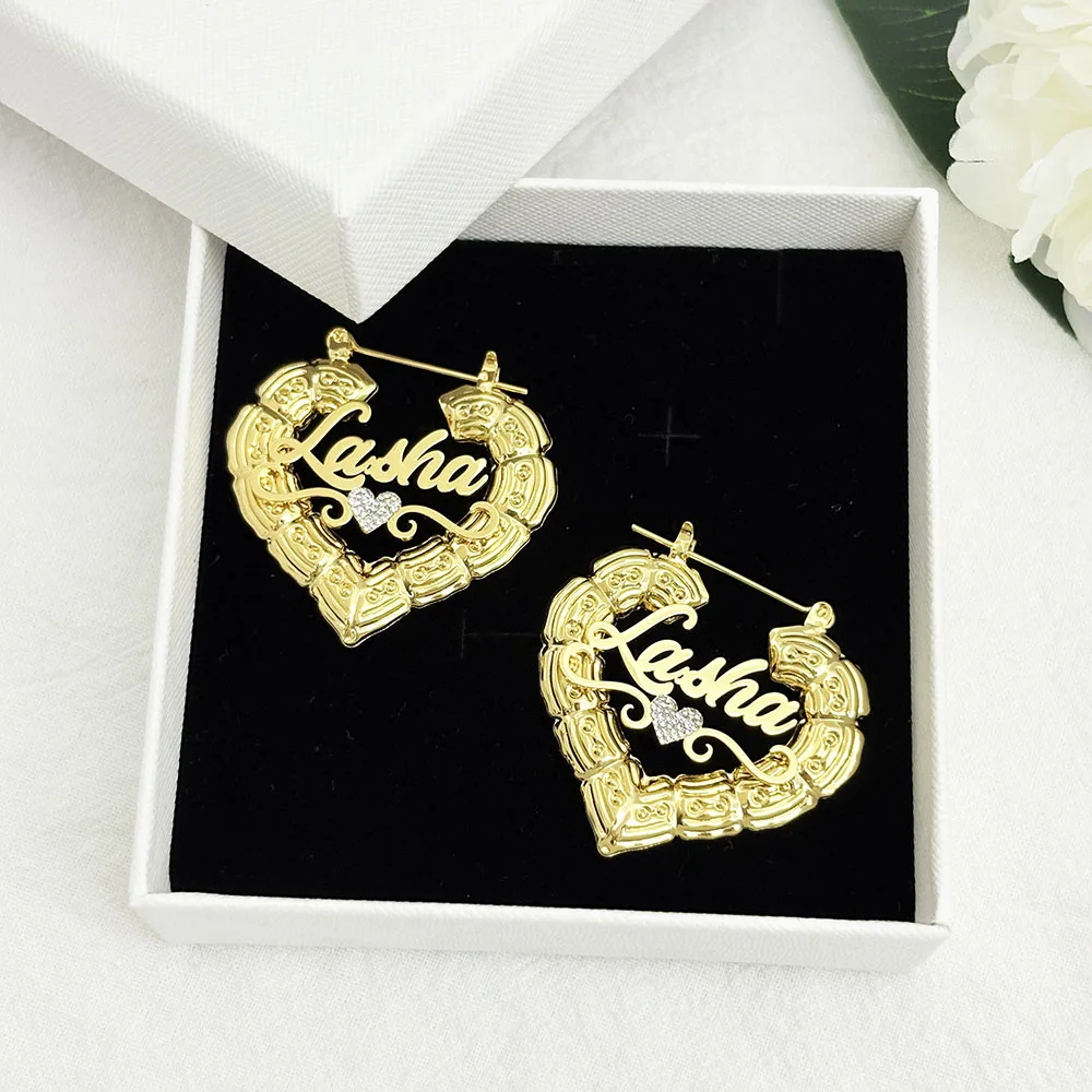 Custom Name Bamboo Hoop Earrings For Women Personalized Heart Rhinestone Round Hoops Customized Name Jewelry Birthday For Her
Custom Name Bamboo Hoop Earrings For Women Personalized Heart Rhinestone Round Hoops Customized Name Jewelry Birthday For Her