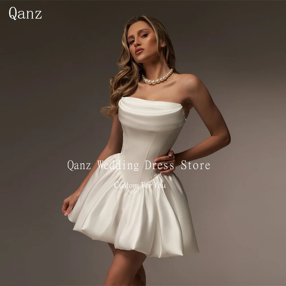 Qanz Vintage Satin Wedding Party Dresses Strapless Short A Line Ivory Lace Up Back Vestidos Para Mujer Bridal Gowns Customized
Qanz Vintage Satin Wedding Party Dresses Strapless Short A Line Ivory Lace Up Back Vestidos Para Mujer Bridal Gowns Customized