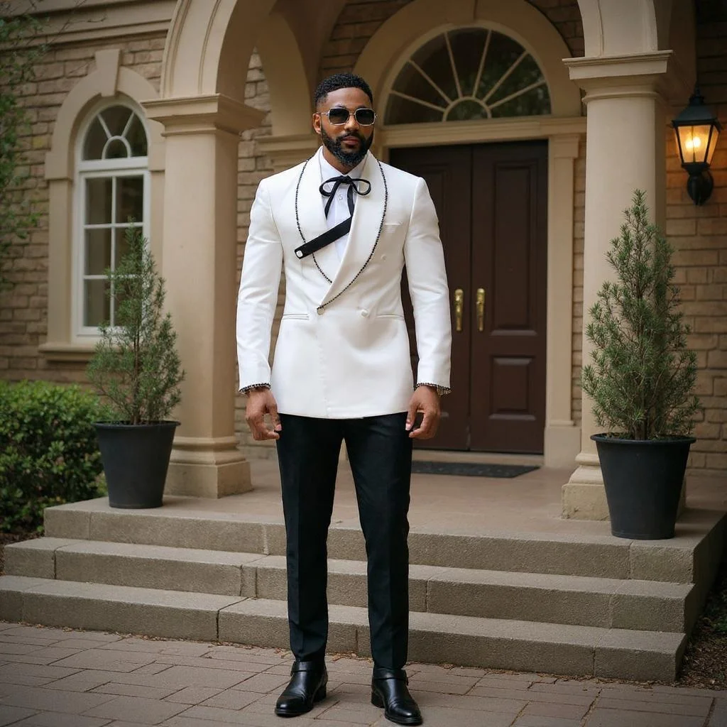 Luxury Beaded Formal Wedding Tuxedo for African Fashion Double Breasted Formal Men Suits Groom 2 Pieces Set Male Fashion Suit
Luxury Beaded Formal Wedding Tuxedo for African Fashion Double Breasted Formal Men Suits Groom 2 Pieces Set Male Fashion Suit